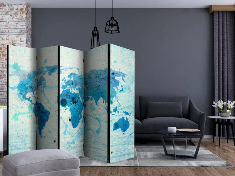 Parawan 5-częściowy - Cruising and sailing -  The World map II [Room Dividers]