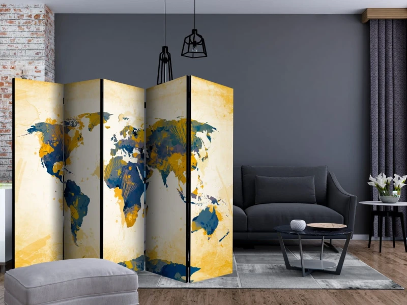 Parawan 5-częściowy - Map of the World - Sun and sky II [Room Dividers]