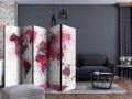Parawan 5-częściowy - Mapa świata: czerwone akwarele II [Room Dividers]