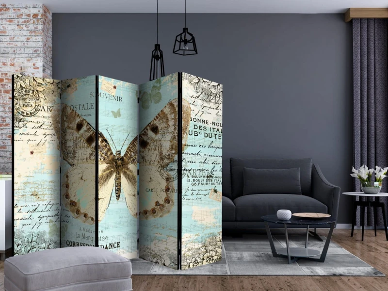 Parawan 5-częściowy - Pocztówka z motylem II [Room Dividers]