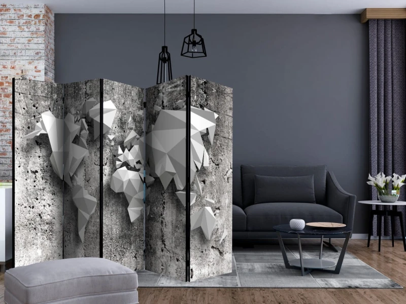 Parawan 5-częściowy - Mapa świata: origami II [Room Dividers]