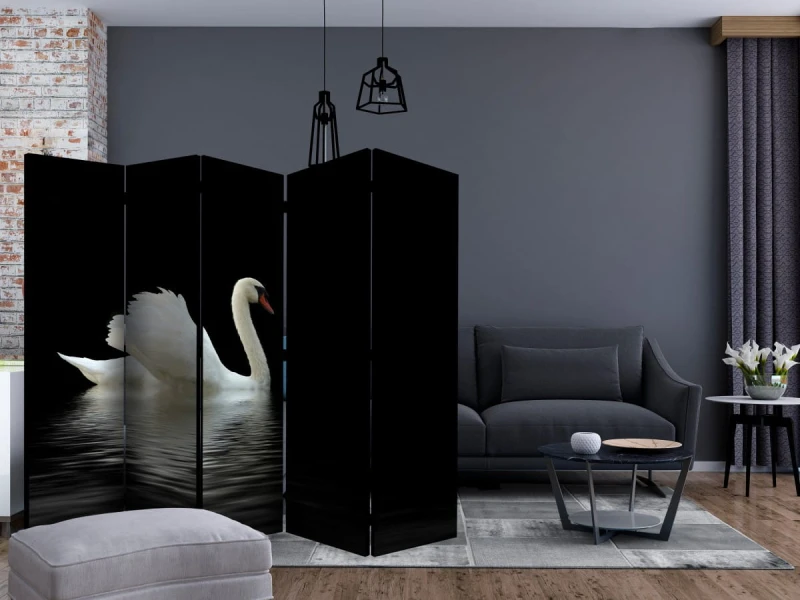 Parawan 5-częściowy - łabędź (czarno-biały) II [Room Dividers]