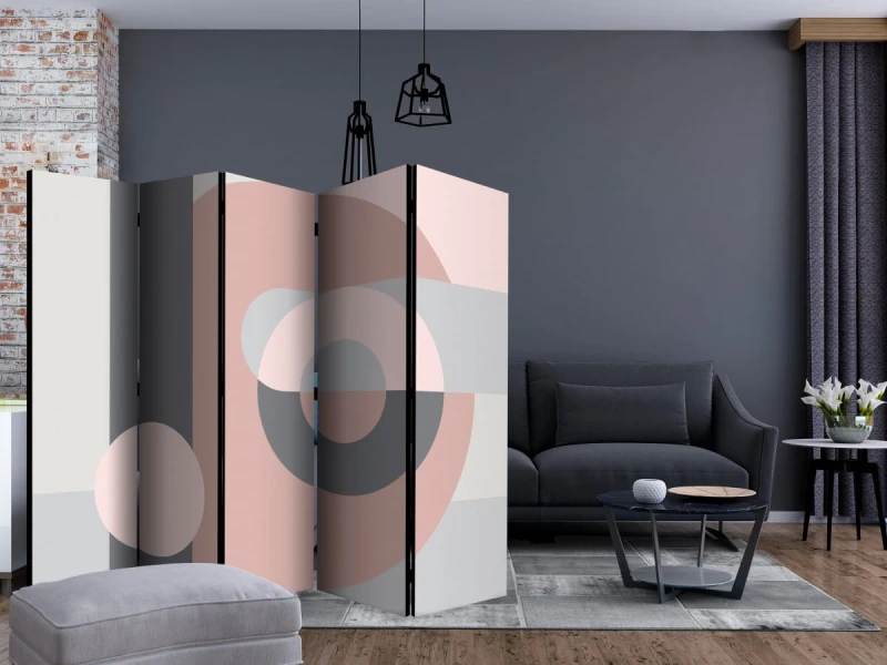 Parawan 5-częściowy - Geometryczny wianuszek (różowy) II [Room Dividers]
