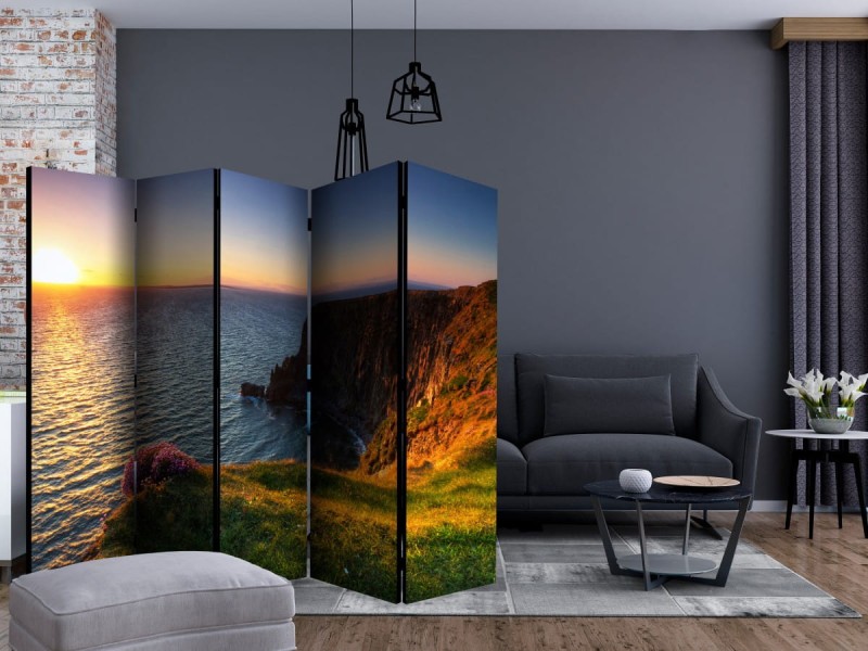 Parawan 5-częściowy - Zachód słońca: Moherowe Klify, Irlandia II [Room Dividers]
