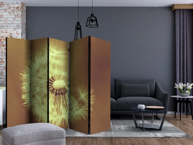 Parawan 5-częściowy - dmuchawiec (sepia) II [Room Dividers]