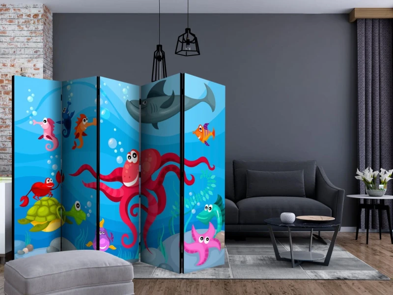 Parawan 5-częściowy - Ośmiornica i rekin II [Room Dividers]
