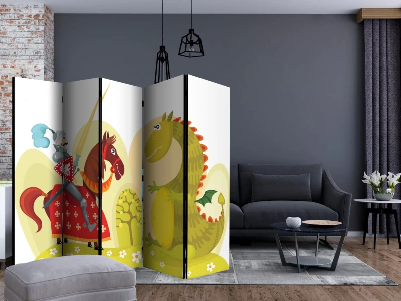 Parawan 5-częściowy - Smok i rycerz II [Room Dividers]