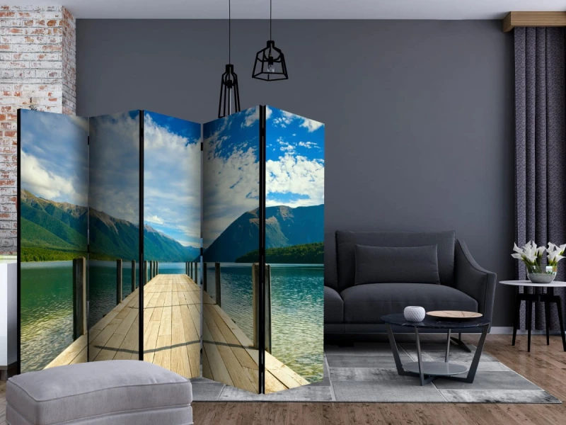 Parawan 5-częściowy - Pomost na górskim jeziorze II [Room Dividers]