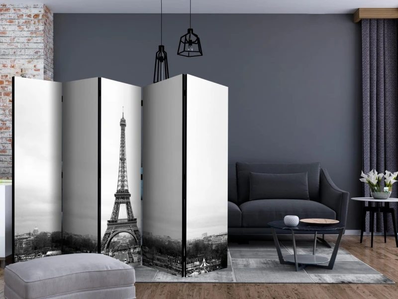 Parawan 5-częściowy - Paryż: czarno-biała fotografia II [Room Dividers]