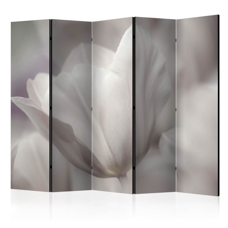 Parawan 5-częściowy - Tulip - black and white photo II [Room Dividers]