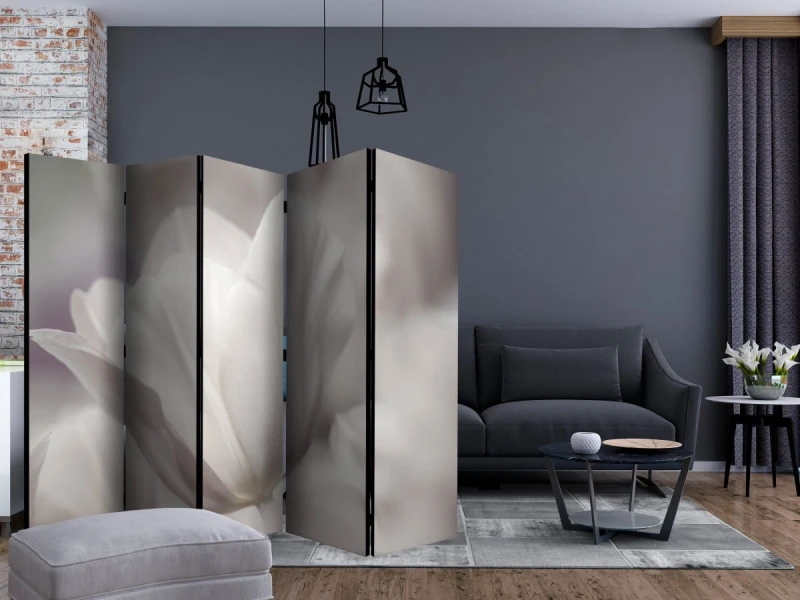 Parawan 5-częściowy - Tulip - black and white photo II [Room Dividers]