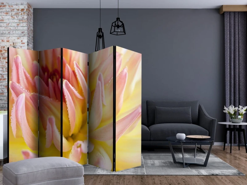 Parawan 5-częściowy - Pastelowa dalia z kroplami rosy II [Room Dividers]