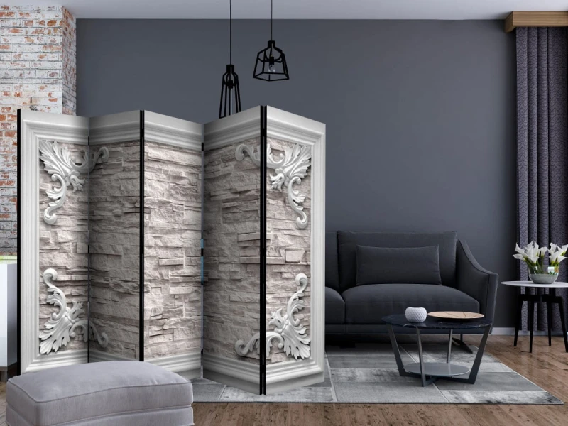 Parawan 5-częściowy - Cegła w ramce (beżowy) II [Room Dividers]