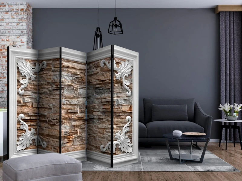 Parawan 5-częściowy - Cegła w ramce (brązowy) II [Room Dividers]