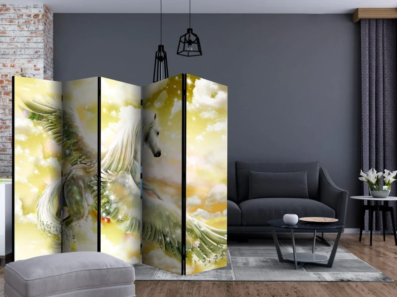 Parawan 5-częściowy - Pegaz (żółty) II [Room Dividers]