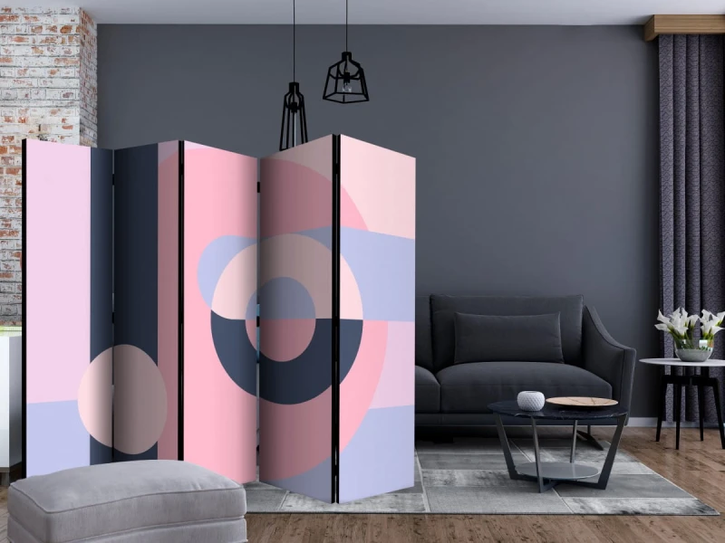 Parawan 5-częściowy - Geometryczny wianuszek (fioletowy) II [Room Dividers]
