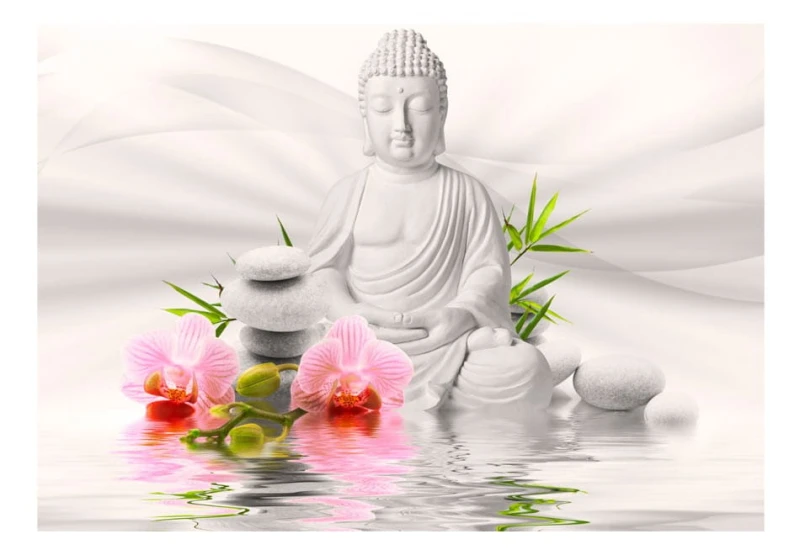 Fototapeta samoprzylepna - Budda i dwie orchidee