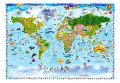 Fototapeta samoprzylepna - Mapa świata dla dzieci z kolorowymi rysunkami