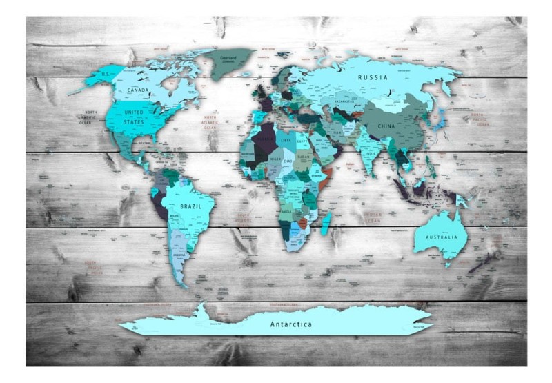 Fototapeta samoprzylepna - Mapa świata: Błękitne kontynenty