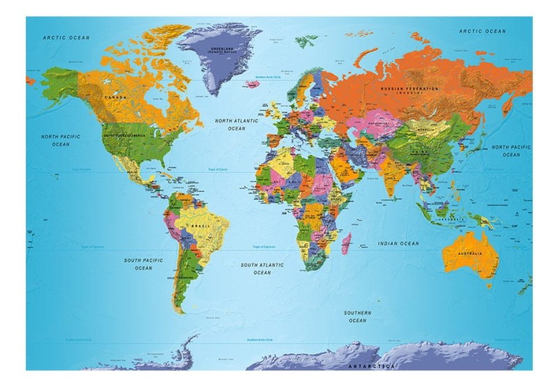 Fototapeta samoprzylepna - Kolorowa polityczna mapa świata po angielsku