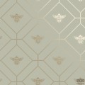 Oliwkowa papierowa tapeta z złotymi geometrycznymi akcentami