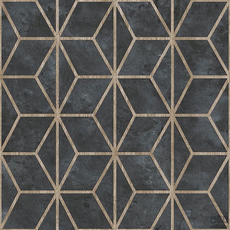 Czarna tapeta z drewnianym geometrycznym zdobieniem