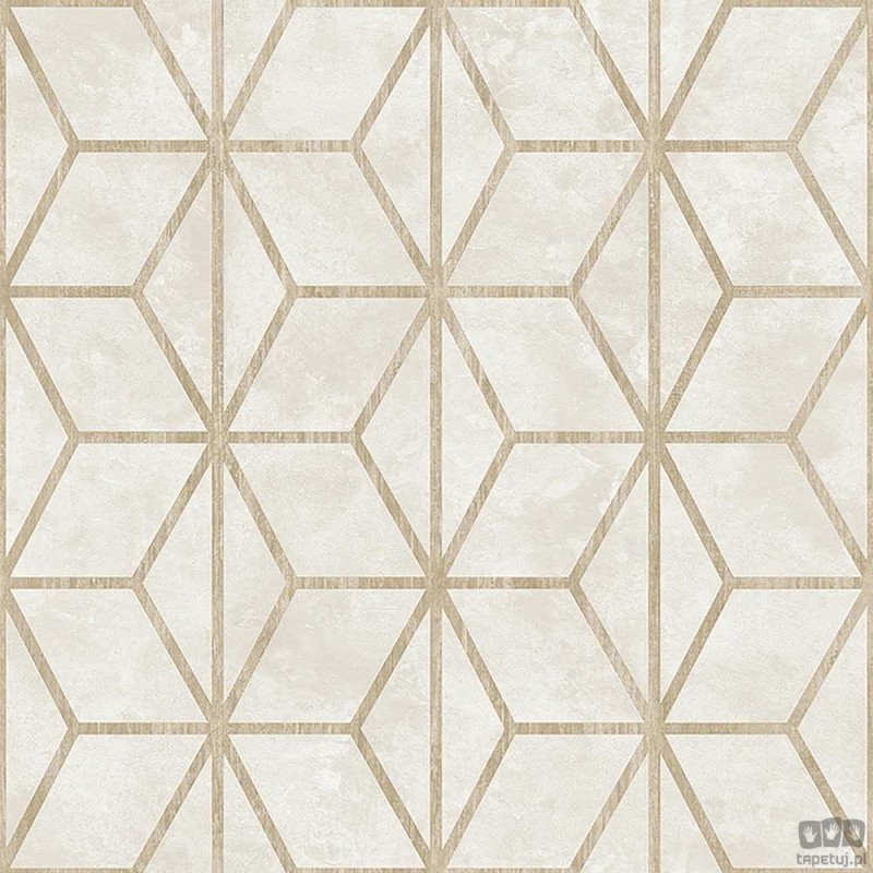Kremowa tapeta z drewnianym geometrycznym zdobieniem
