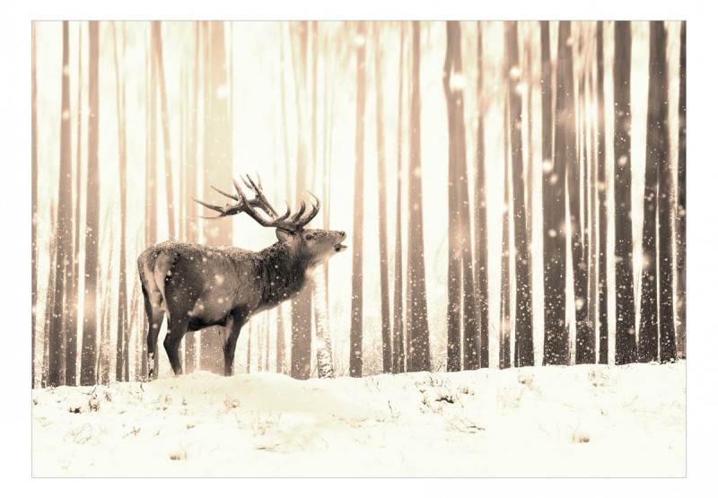 Fototapeta - Jeleń na śniegu (sepia)