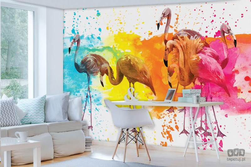 Fototapeta flamingi na kolorowym tle
