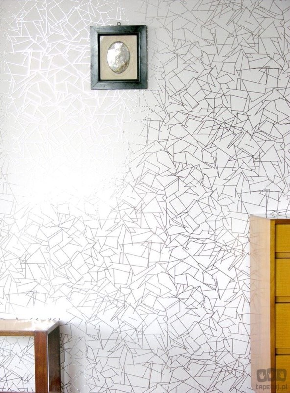 Biała tapeta z geometrycznym srebrnym wzorem