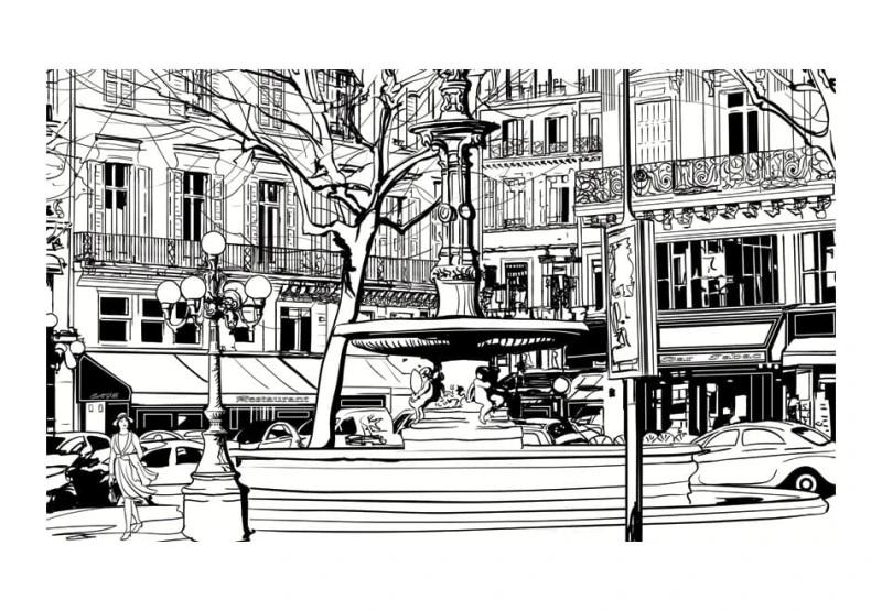 Fototapeta - Sketch of parisian fountain