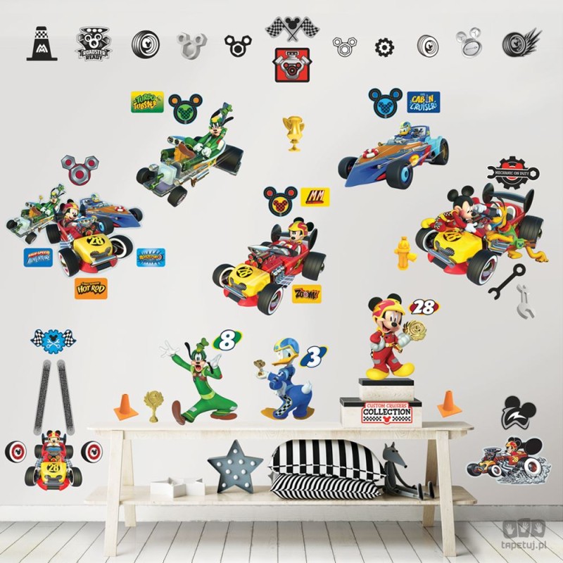 Zestaw naklejek do dekoracji pokoju Disney Myszka Miki Roadster Racer 45613