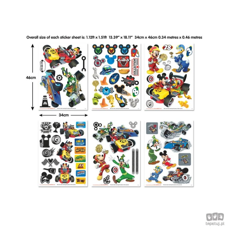 Zestaw naklejek do dekoracji pokoju Disney Myszka Miki Roadster Racer 45613