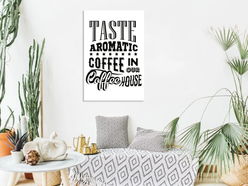 Obraz - Taste aromatic coffee in our coffee house (1-częściowy) pionowy