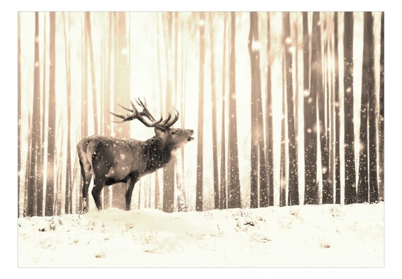 Fototapeta samoprzylepna - Jeleń na śniegu (sepia)