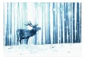 Fototapeta samoprzylepna - Jeleń na śniegu (niebieski)