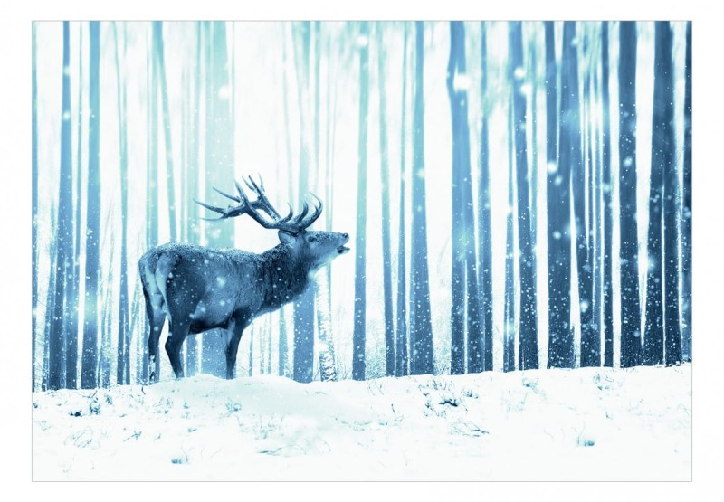 Fototapeta samoprzylepna - Jeleń na śniegu (niebieski)
