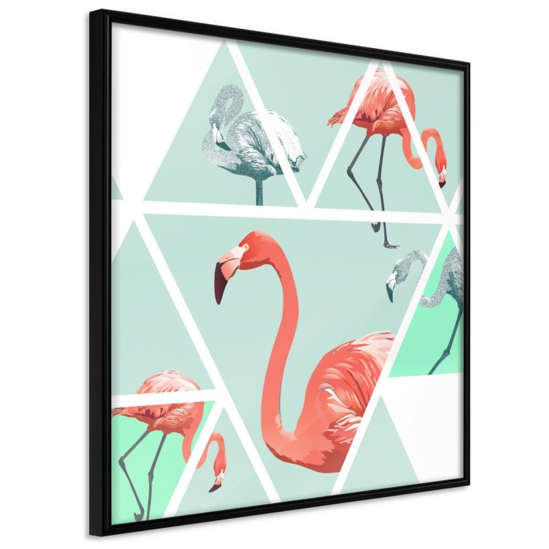 Plakat - Tropikalna mozaika z flamingami (kwadratowy)