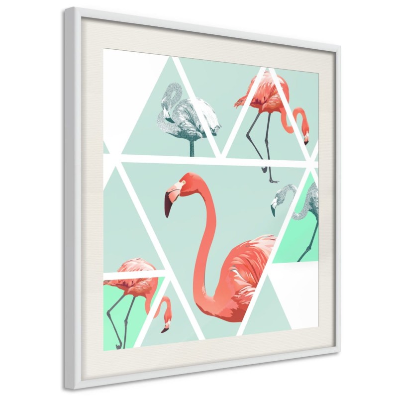 Plakat - Tropikalna mozaika z flamingami (kwadratowy)