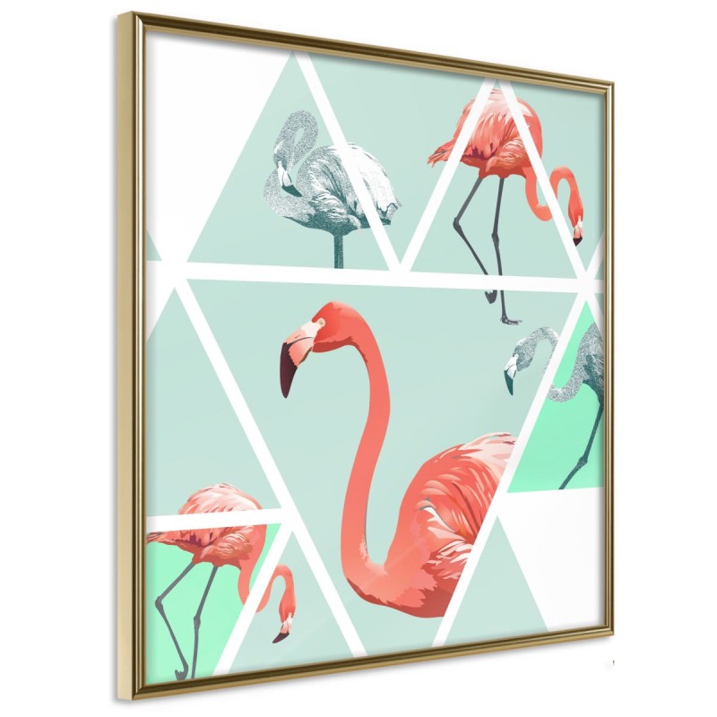 Plakat - Tropikalna mozaika z flamingami (kwadratowy)