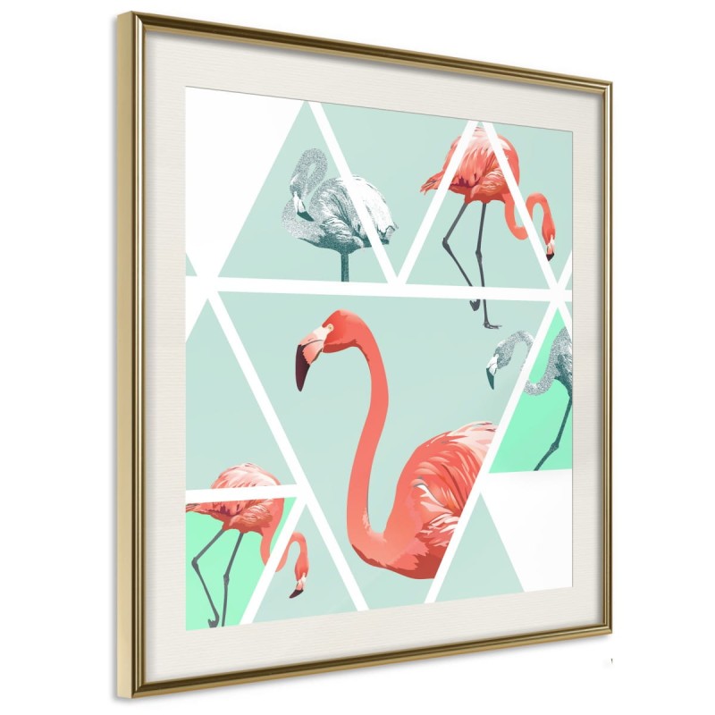 Plakat - Tropikalna mozaika z flamingami (kwadratowy)