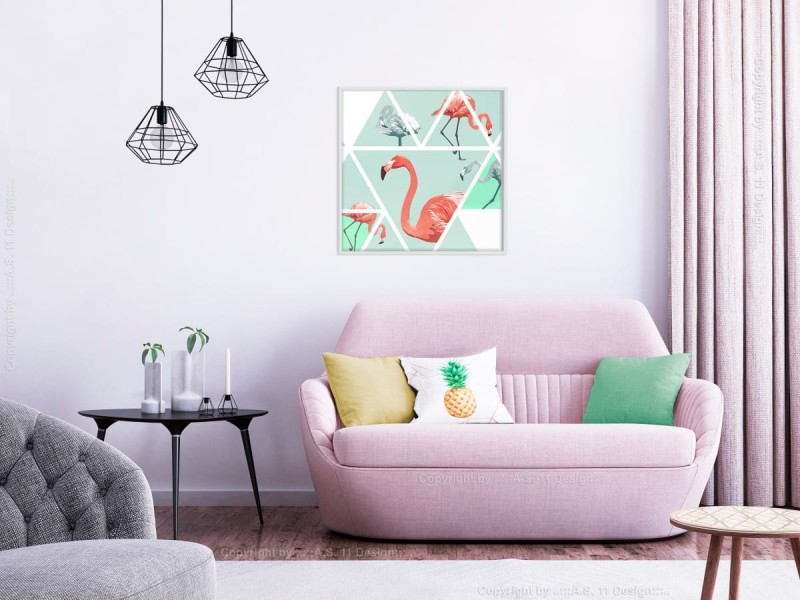 Plakat - Tropikalna mozaika z flamingami (kwadratowy)