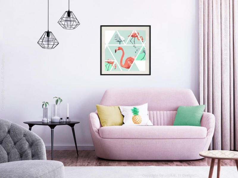 Plakat - Tropikalna mozaika z flamingami (kwadratowy)