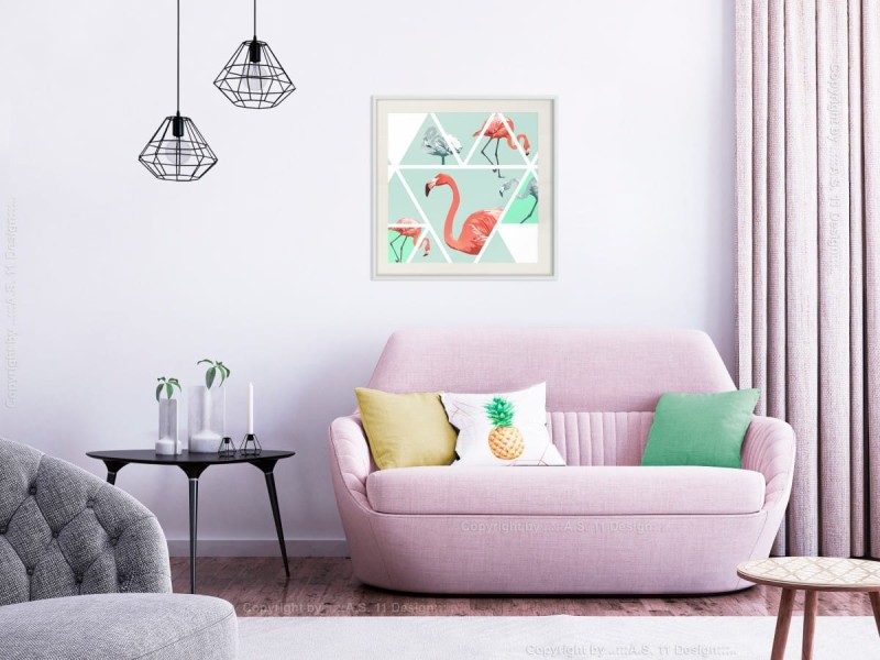 Plakat - Tropikalna mozaika z flamingami (kwadratowy)
