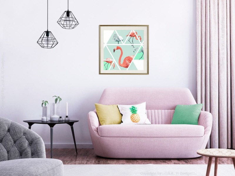 Plakat - Tropikalna mozaika z flamingami (kwadratowy)