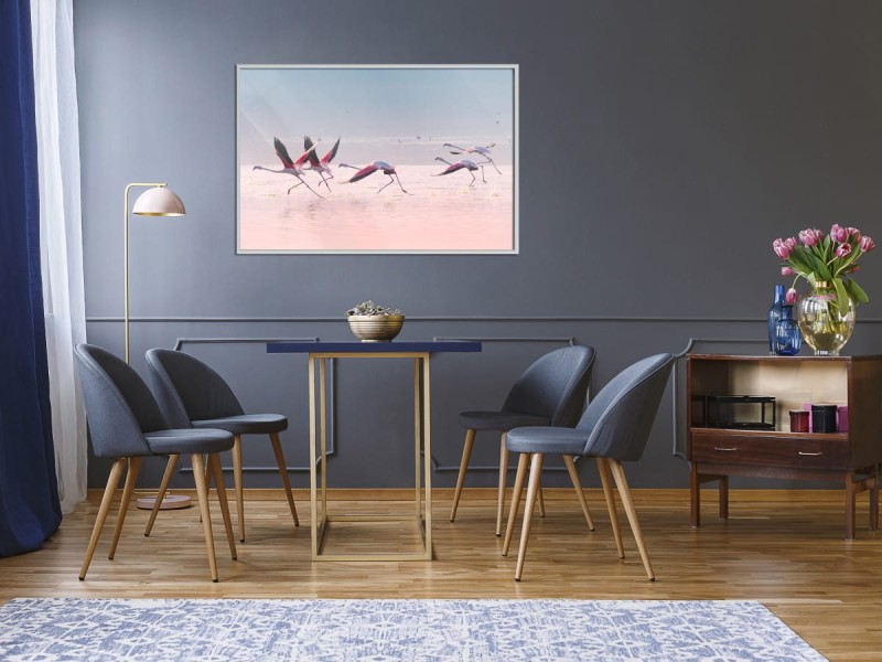 Plakat - Flamingi zrywają się do lotu