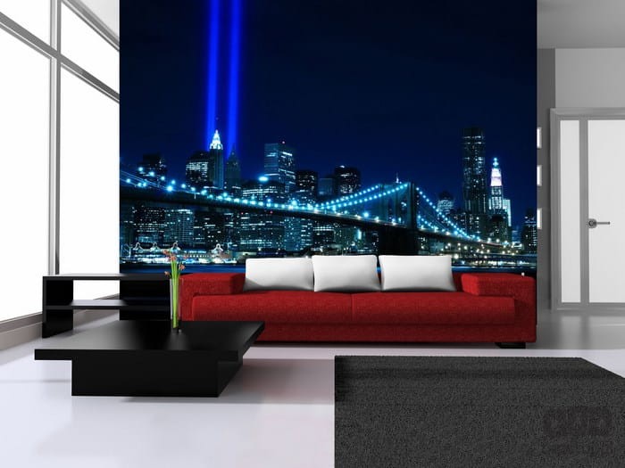 Fototapeta Brooklyn Bridge i niebieskie światła miasta