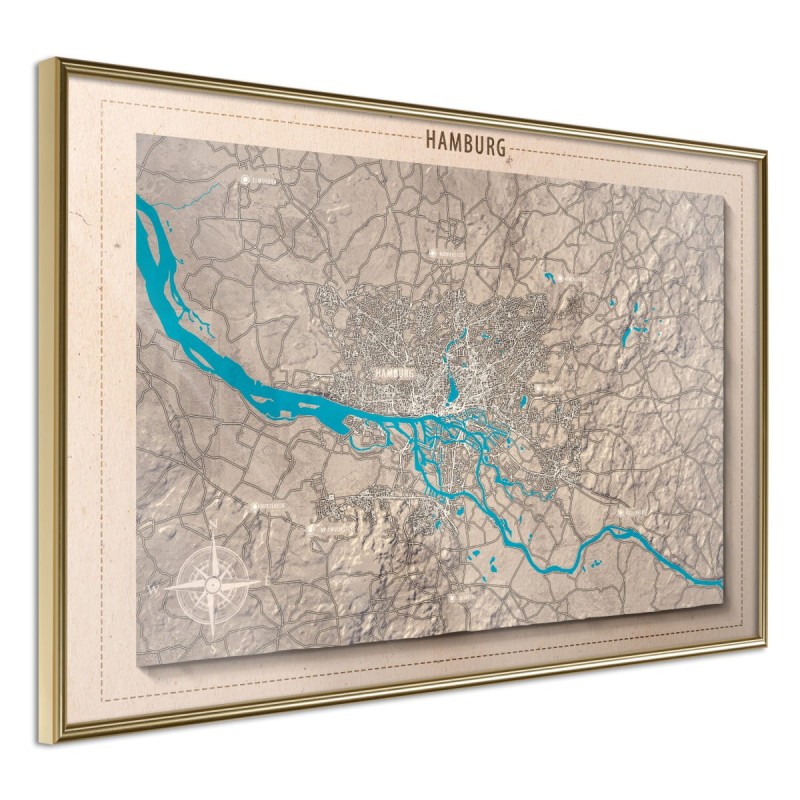 Plakat - Mapa reliefowa: Hamburg