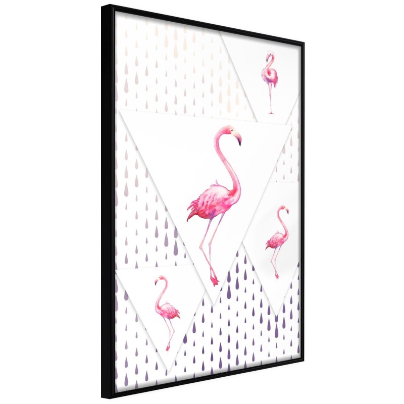 Plakat - Flamingi i trójkąty