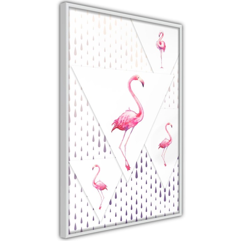 Plakat - Flamingi i trójkąty